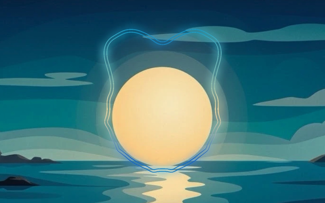 A glowing ring bending around the moon as the music plays.